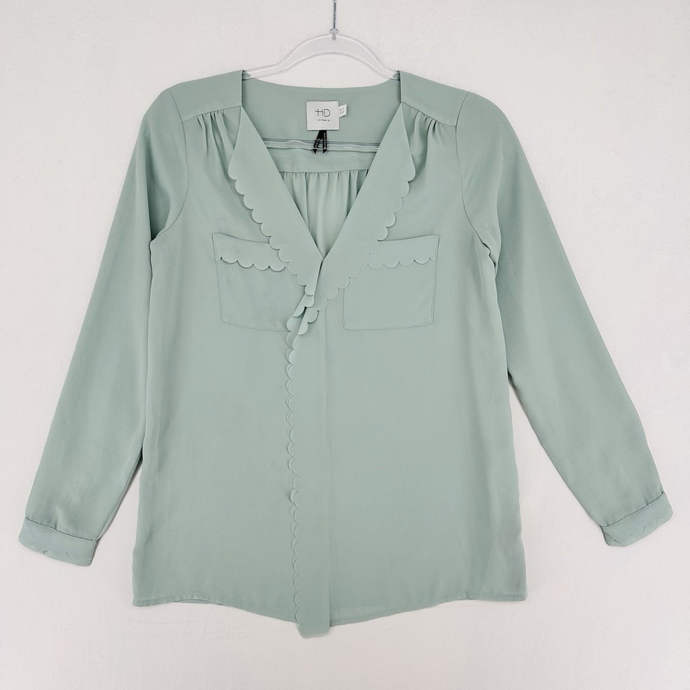 HD in Paris Anthropologie Scalloped Remi Blouse Womens Size 0 Light Blue Ruffle - Picture 2 of 8